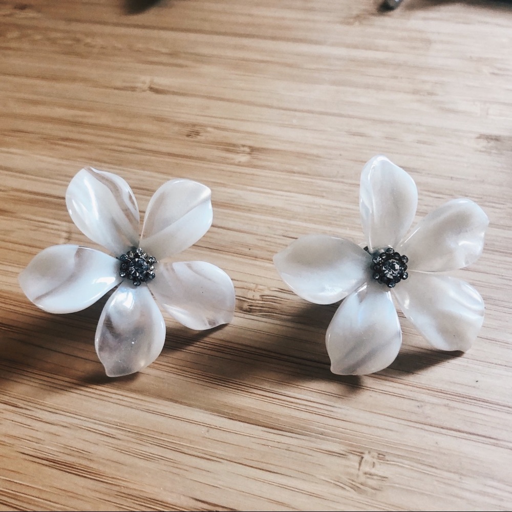J Crew Acetate Flower Earrings with Pavé Detail